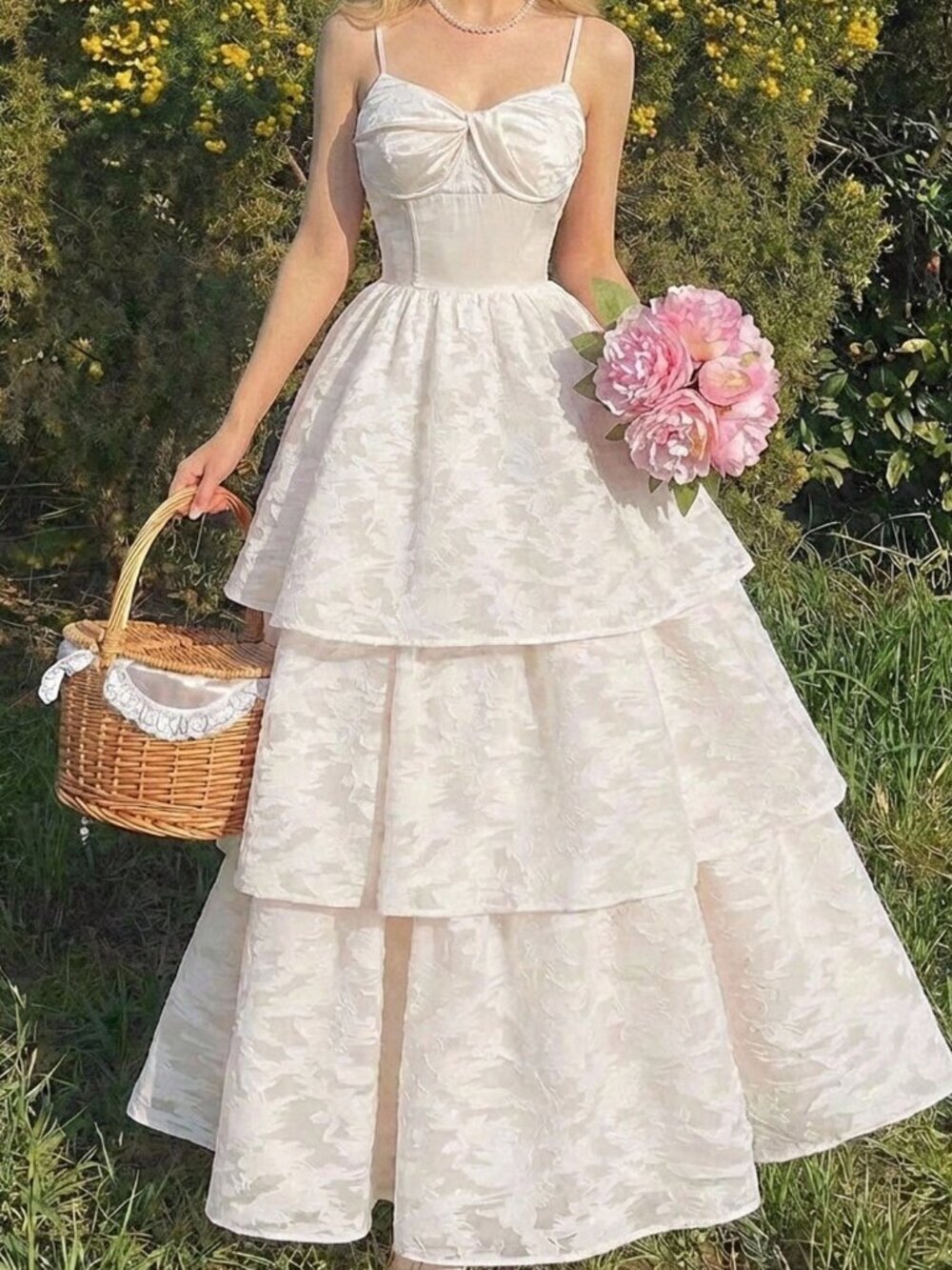 Apricot Elegant Rococo Women's Twist Layered Spaghetti Strap Maxi Dress